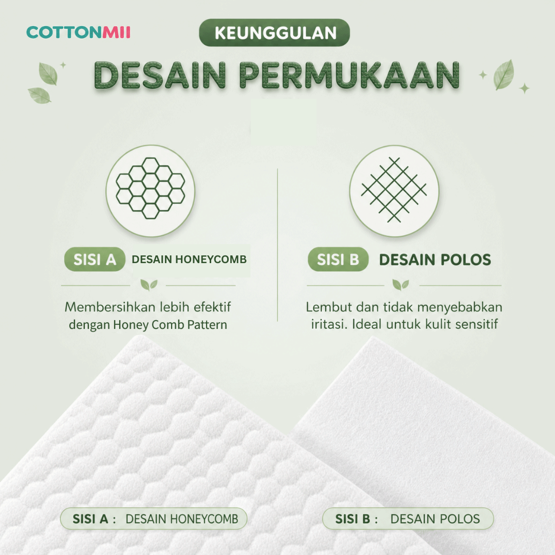 Desain permukaan dua sisi COTTONMII: Sisi A tekstur 3D dan Sisi B desain polos untuk kulit sensitif
